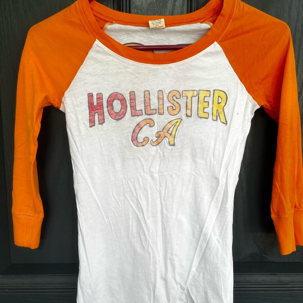 Hollister Orange and White Raglan Tee